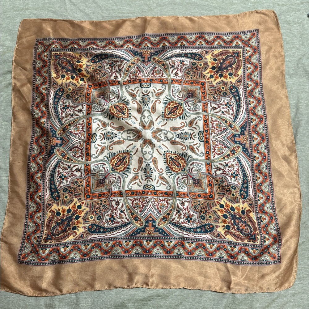 Neutral Paisley Decorative Square Scarf - Home Accent or for your hair
